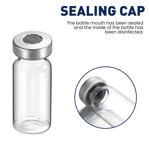 2ml Sterile Glass Injection Vials 12 Pack With Self Healing Ports And Aluminum Sealed Caps Empty Laboratory Vials, cap close-up