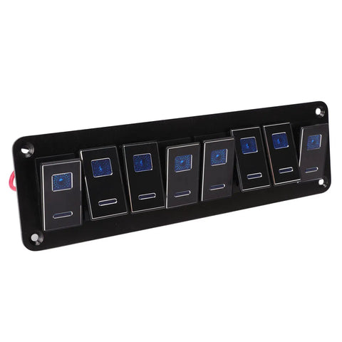 Eight Gang Aluminum Toggle Switch Panel For DC 12V To 24V Systems Waterproof Oxidized Black Finish 20A 5 Pin Blue LED Light