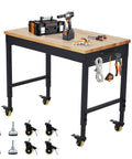 Tough As Nails Mobile Workbench 60 Inch Adjustable Shop Table With Solid Rubberwood Top, tools and lockable casters.
