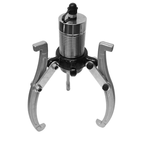 Heavy Duty Hydraulic Bearing Puller With Three Jaw Gear Extractor And Fast Pump shows steel construction with chrome finish and three jaws.