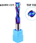 Three Eighths Inch Shank Compression CNC Router Bits Carbide Spiral End Mill Up and Down Cut Nano Blue Coated