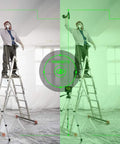 Man using laser tool from ladder wearing Green Laser Safety Glasses 2 Pack For UV And Infrared Protection With Adjustable Frames