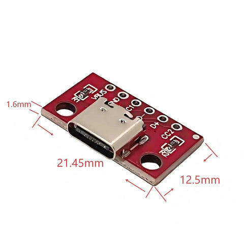 USB Type C Breakout Board 10 Pack With Solder Wire Included For DIY Projects 16 Pin PCB Adapter USB C Female Connector dimensions