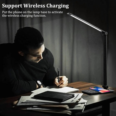 Lit LED Desk Lamp With Wireless Charger For Dorms And Office, 5 Color Modes And Full Dimming, lighting papers on desk