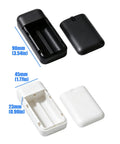 Built Different 18650 Battery Box For Two Flat Top Cells Featuring Heavy Duty Power Bank Enclosure Shell, dual-slot with black and white housings.