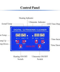 Control panel of Slick Portable Ultrasonic Cleaner For Rings Watches And Glasses with LED display and adjustable settings.