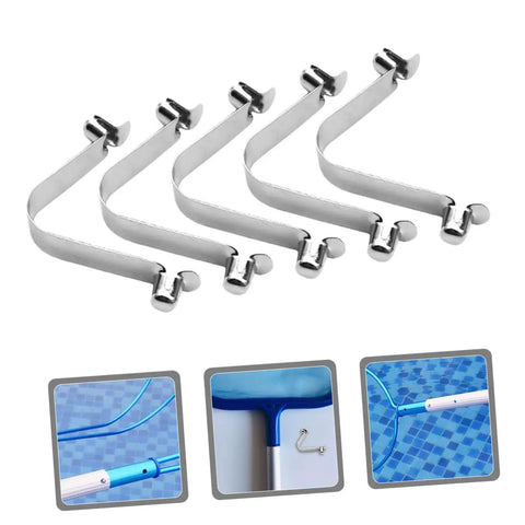 5 Pack Stainless Steel V Shaped Pool Pole Clips With Easy Push Button Snap Attachments For Secure Net Installation And Durable Connection