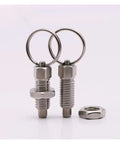 Heavy Duty Stainless Steel Spring Plunger Index Lock Pin Set Two Piece M16 Threaded Pull Ring for easy gripping and positioning.