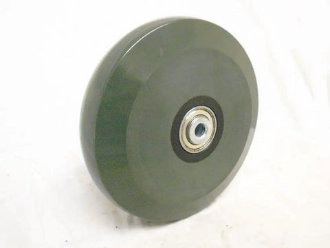 8 Inch Swivel Caster Kingpinless With Built In Wheel Brake And Non Marking Gray Polyurethane Wheel, showing smooth surface and bearing.