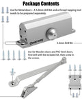 Silent Glide Hydraulic Door Closer Delivers Featherlight Soft Close Every Time, includes screws and drill bits for easy installation.