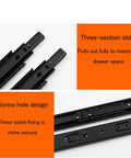 Bulk Thirty Pair Full Extension Ball Bearing Side Mount Cabinet Drawer Slides featuring No Sweat Install and Silky Smooth Glide, black three-section slides.