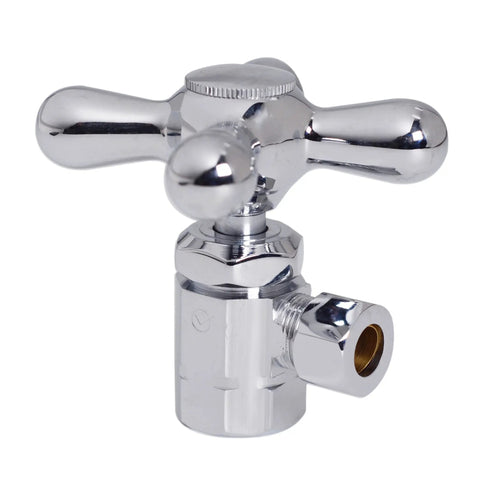 Traditional Pedestal Lavatory Kit With Cross Handles In Polished Chrome, featuring a compression angle stop valve.