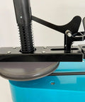 Close-up of the Centripetal Force Demonstrator's hand-cranked transmission wheel showing a detailed view of the mechanism.