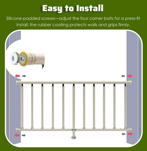 Rock Solid White Mezzanine Railing Guard With Zero Fuss Tool Free Window Mount For Balconies Decks Stairs Heavy Duty Aluminum Steel Security Barrier Quick Setup installation detail with silicone-padded screws