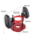 Level Up Your Woodworking Setup With This Heavy Duty Aluminum Router Lift Base Offering Butter Smooth Micrometer Control A Killer 40 Millimeter Stroke And Secure Clamping For Spot On Cuts Every Time. Red aluminum router lift with adjustable clamps and precise measurements.