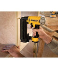 Using an 18 Gauge Precision Point Brad Nailer with Compact Nose for Five Eighths Inch to Two and One Eighth Inch Nails in carpentry work
