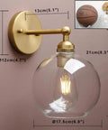 Brass Boho Vanity Light Vintage Gold Wall Sconce For Bathroom And Hallway Hardwired Industrial Fixture With Double Hole Round Glass Shade