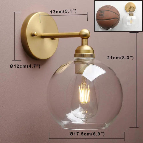 Brass Boho Vanity Light Vintage Gold Wall Sconce For Bathroom And Hallway Hardwired Industrial Fixture With Double Hole Round Glass Shade