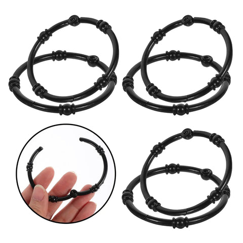 Heavy Duty Zinc Alloy Shower Curtain Rings Set, Black Hanging Hooks With Smooth Glide O Rings shown in detail and group view