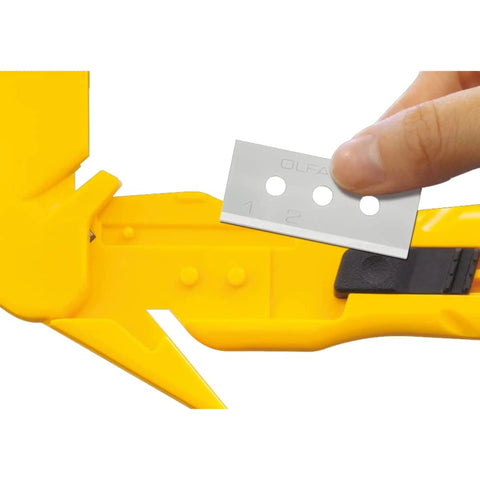 Concealed Blade Safety Knife With Protected Blade For Tape Slitting And Packaging Tasks 4mm Throat Delivers Continual Safe Blade Exposure And Easy One Hand Use For Shipping Warehousing And DIY Jobs, yellow plastic body with SKB-10 blade