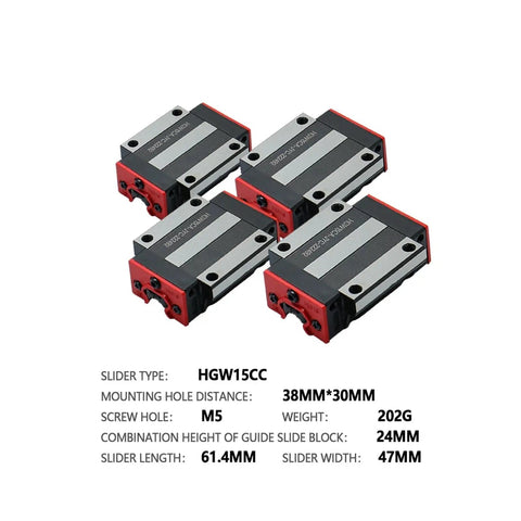 High Precision Linear Guide Rail Kit 4 PCS HGH15CA HGW15CC Slide Block Smooth Runner for CNC Router And Milling Machine Super Stable Setup, HGW15CC 47mm