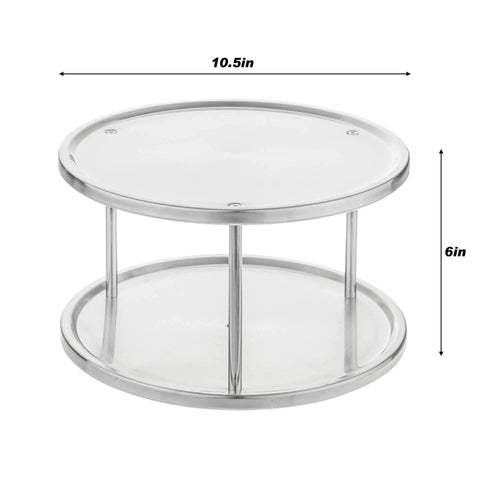 Super Slick Two Tier Spice Rack And Serving Tray, 10 Inch Brushed Stainless Steel Kitchen Organizer for jars and condiments.