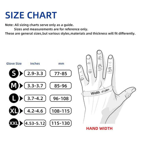Size chart for Powder Free Nitrile Disposable Gloves 4 Mil Thick Large 100 Count Latex Free Dark Blue Exam Gloves