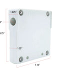 Outboard Motor Storage Bracket for 1-Inch Rails, dimensions labeled, hardware view