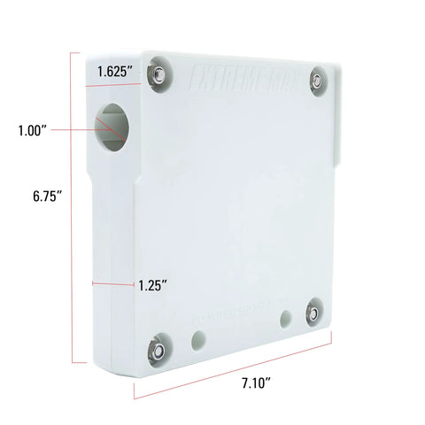 Outboard Motor Storage Bracket for 1-Inch Rails, dimensions labeled, hardware view