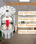 Built Tough 6 Piece Pendent Fire Sprinkler Heads 3/4 Inch 155 Degree Quick Response Brass Bodies With NPT Thread image showing a brass fire sprinkler head.