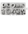 Beefy Stainless Steel Wave Washer Kit With Seven Common Sizes M3 To M12 For Electrical Connections In Domestic Appliances Automotive And Marine Use Corrosion Resistant 304 Stainless Steel in labeled storage box