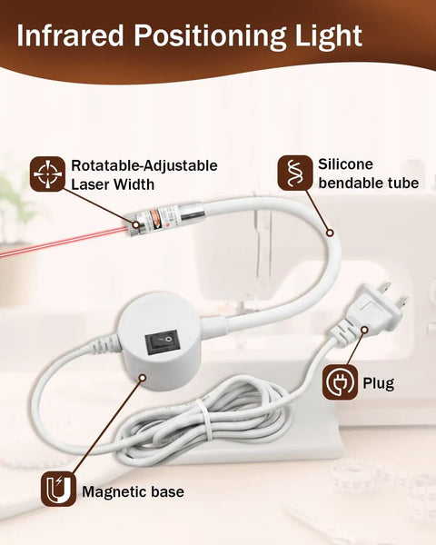 Positioning Quilting Light With Red Guide Line For Sewing Machines with rotatable laser and magnetic base
