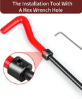 Close-up of red installation tool with hex wrench hole from 15 Pcs M14x1.5 Female Thread Repair Inserts Kit With Helicoil Style Inserts Pro Grade Drill And Tap Tools Wrench Break Pin Tool Hex Wrench Organizer Box For Automotive And Mechanical Maintenance