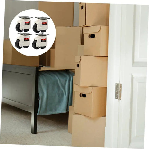 Heavy Duty Swivel Casters 4 Pack Adjustable Leveling Feet Six Inch Flat Base For Workbenches Shop Carts And Furniture beside moving boxes.