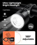 Wireless Remote Bike Light Set With Front Headlight And Rear Taillight, adjustable headlight, 160° swivel, 44g, 3 modes