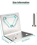 Heavy Duty Stainless Steel Corner Brackets Providing Bulletproof L Shape Reinforcement For Sturdy Home Shelves And Furniture Projects No Hassle Quick Install with size details.