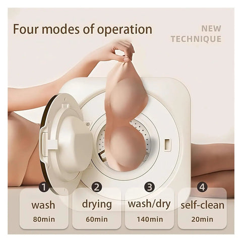 Compact 2 In 1 Washer Dryer Combo, 3.5L Mini Washing Machine showing four modes of operation for delicate laundry care.