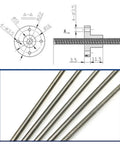 Diagram and close-up of 6mm T6 Lead Screw With Copper Nut For 3D Printers, Stainless Steel Trapezoidal Rod, Heavy Duty Linear Motion Screw