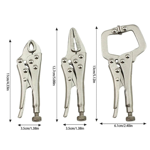 Pack Of 3 Heavy Duty Locking Clamps Pliers For A Rock Solid Grip In Woodworking, Metal Fabrication And Repairs, size comparison