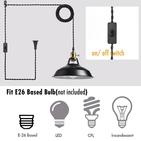 Industrial Plug In Pendant Light With Switch Black Barn Style Ceiling Lamp for Kitchen and Bar setup guide with switch details