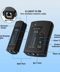 RJ45 RJ11 Ethernet Cable Tester For CAT5e To CAT7, portable main unit with LED indicators and detachable remote