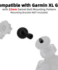 Rugged Aluminum Ball Head Mount Adapter With 17mm And 22mm Sizing, 1/4 Inch Female Thread, showing compatibility with GPS mounts.