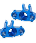 Tough As Nails Metal Front And Rear Axle Carrier Bracket For Traxxas E Maxx T Maxx Revo 3.3 Summit 4x4 1/10 Scale RC Car Parts Blue close-up view of steel axle mounts