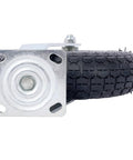 Four Pack Of Black Pneumatic Caster Wheels Combining 12 Inch Ribbed Tires And Precision Ball Bearings, showing wheel and steel hub.