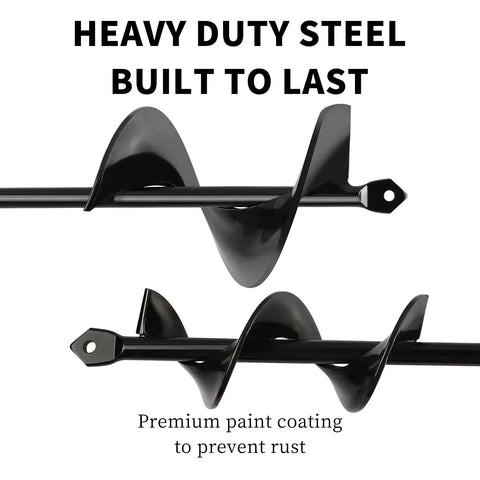 Dual Size Planting Auger Drill Bit Set With 3x9 Inch And 1.6x9 Inch High Efficiency Spiral Bits, heavy duty steel, built to last.