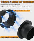 Two black 4-inch magnetic dust-collection fittings with magnetic duct connectors for shop vacs.