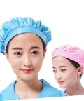 Four Pack Pro Grade Anti Static Workshop Hats For Adults Heavy Duty Polyester Cleanroom Caps Zero Lint Dustproof Safety Gear For The Daily Grind In White Pink Yellow worn by women in blue and pink.