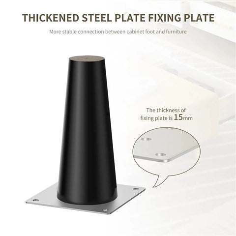 Black Wooden Tapered Furniture Legs With Screw Fittings, 4 Piece Set with thickened steel plate, 15mm thickness, adjustable height
