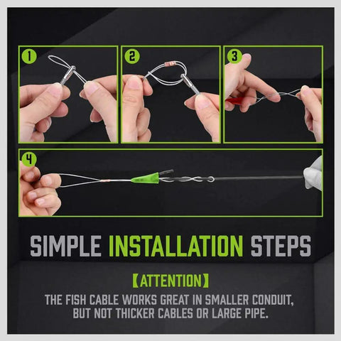 Simple installation steps for Fiberglass Running Wire Tape Kit For Electrical Installations With Glow Rods, 50ft Coaxial Fish Tape.