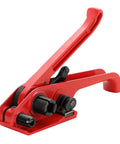 Heavy Duty Manual Poly Strapping Tensioner And Cutter Featuring Premium Hardened Steel, red handheld tool for secure fastening.